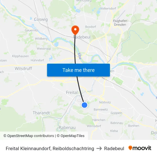 Freital Kleinnaundorf, Reiboldschachtring to Radebeul map