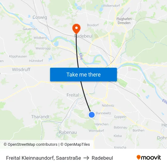 Freital Kleinnaundorf, Saarstraße to Radebeul map