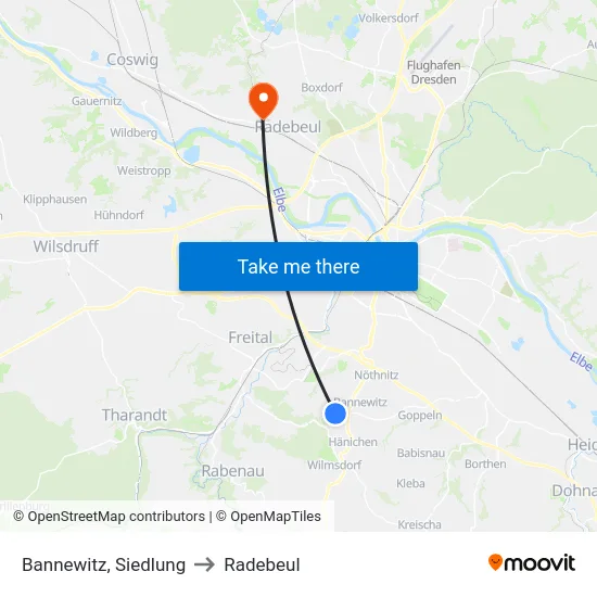 Bannewitz, Siedlung to Radebeul map