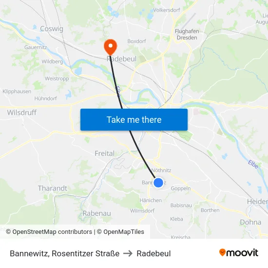 Bannewitz, Rosentitzer Straße to Radebeul map