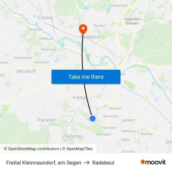 Freital Kleinnaundorf, am Segen to Radebeul map