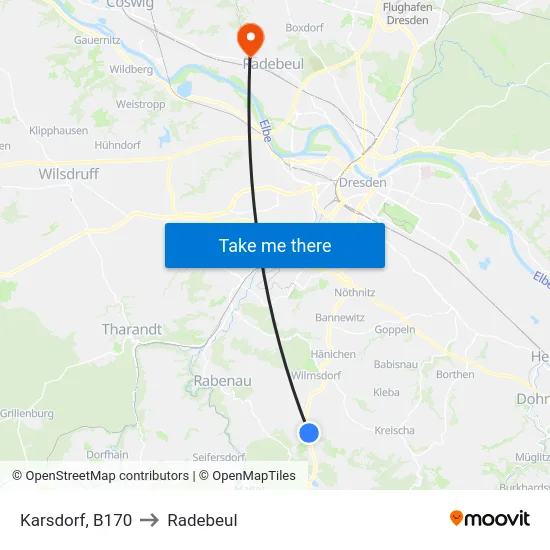 Karsdorf, B170 to Radebeul map