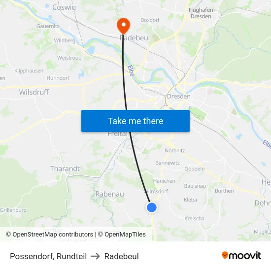 Possendorf, Rundteil to Radebeul map
