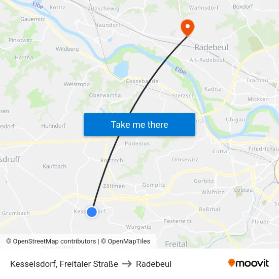 Kesselsdorf, Freitaler Straße to Radebeul map