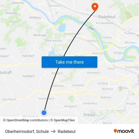 Oberhermsdorf, Schule to Radebeul map