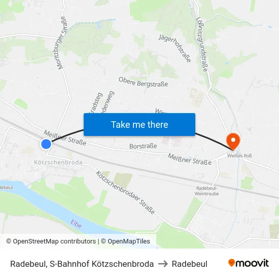 Radebeul, S-Bahnhof Kötzschenbroda to Radebeul map