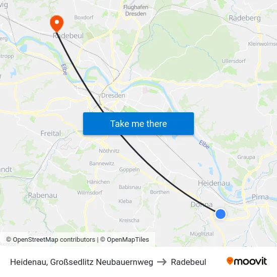 Heidenau, Großsedlitz Neubauernweg to Radebeul map