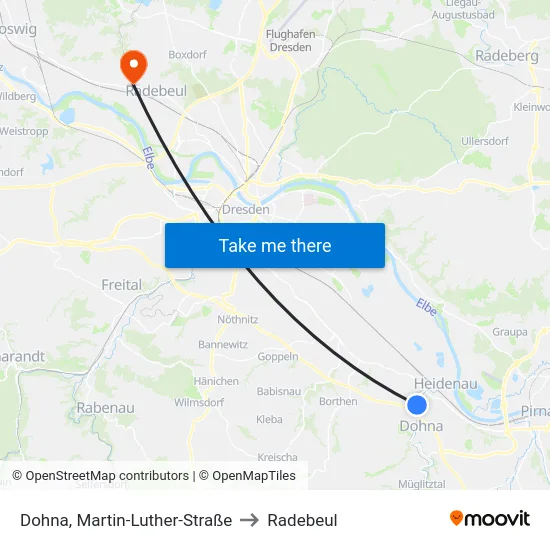 Dohna, Martin-Luther-Straße to Radebeul map