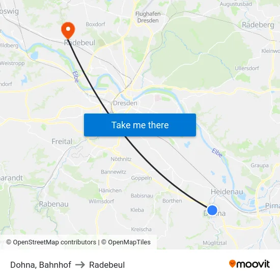 Dohna, Bahnhof to Radebeul map