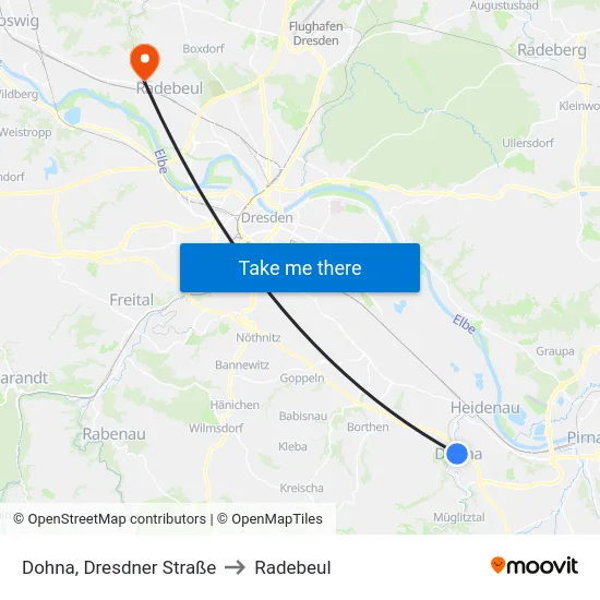 Dohna, Dresdner Straße to Radebeul map