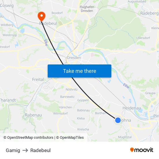 Gamig to Radebeul map
