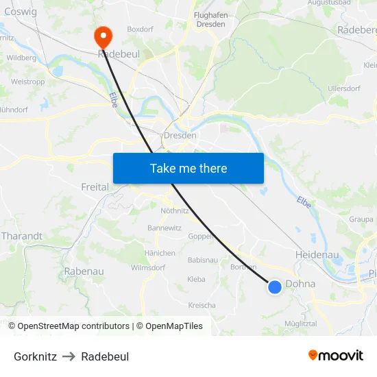 Gorknitz to Radebeul map