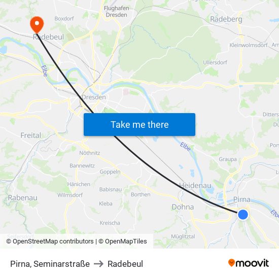 Pirna, Seminarstraße to Radebeul map