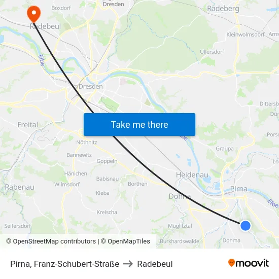 Pirna, Franz-Schubert-Straße to Radebeul map