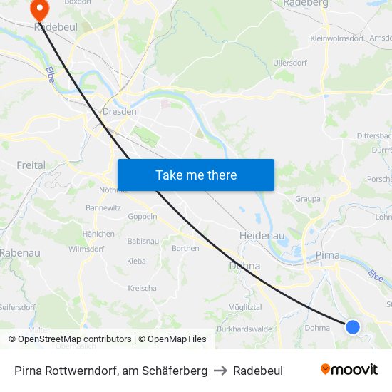 Pirna Rottwerndorf, am Schäferberg to Radebeul map