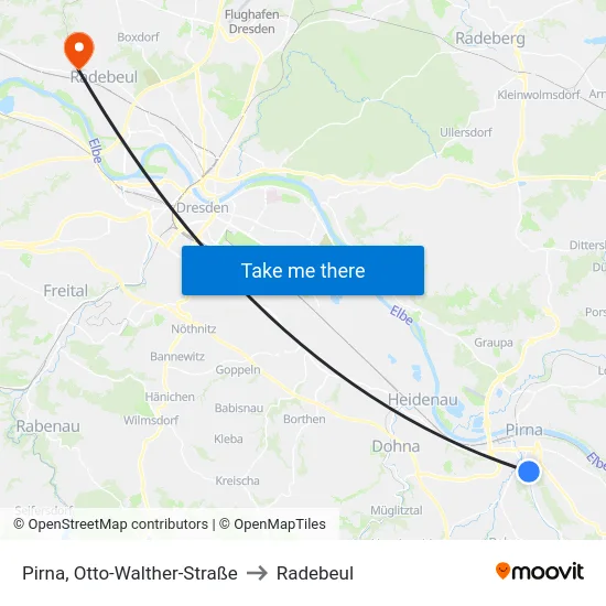 Pirna, Otto-Walther-Straße to Radebeul map
