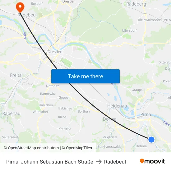 Pirna, Johann-Sebastian-Bach-Straße to Radebeul map