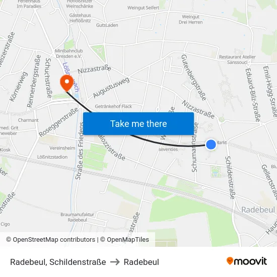 Radebeul, Schildenstraße to Radebeul map