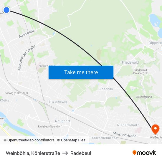 Weinböhla, Köhlerstraße to Radebeul map