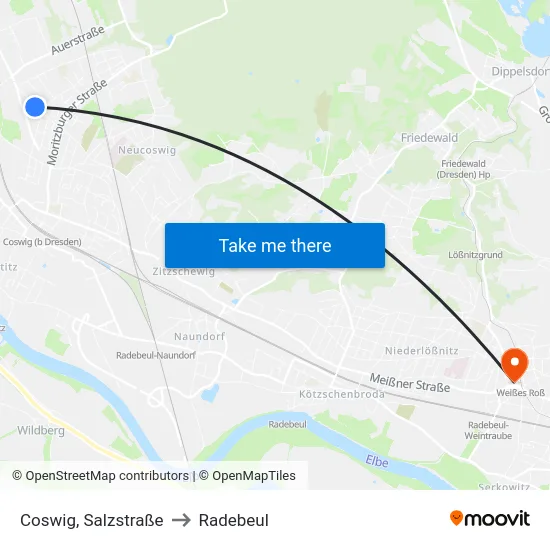 Coswig, Salzstraße to Radebeul map