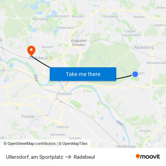 Ullersdorf, am Sportplatz to Radebeul map