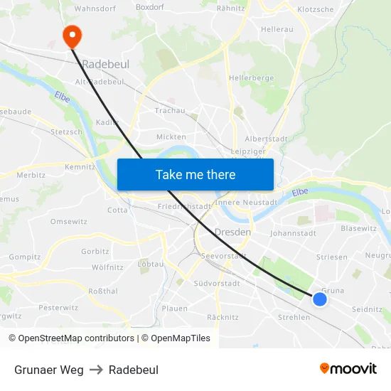 Grunaer Weg to Radebeul map