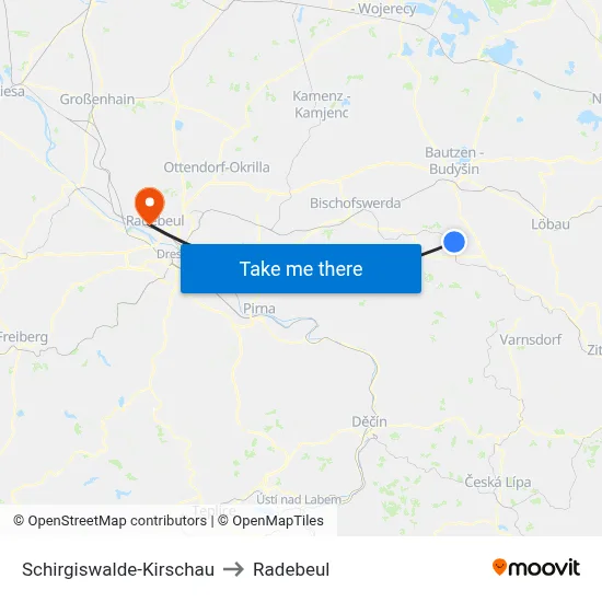 Schirgiswalde-Kirschau to Radebeul map