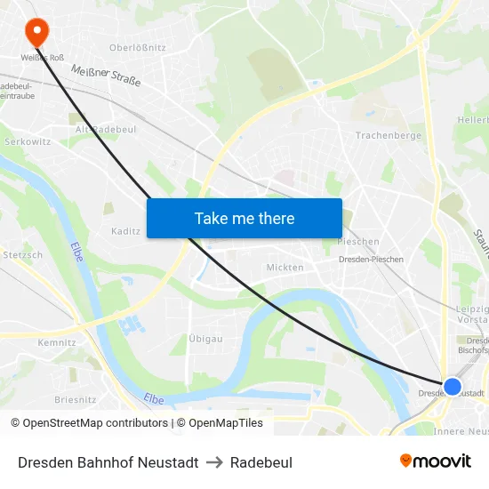 Dresden Bahnhof Neustadt to Radebeul map