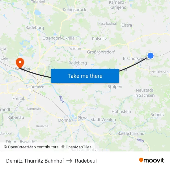 Demitz-Thumitz Bahnhof to Radebeul map
