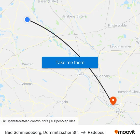Bad Schmiedeberg, Dommitzscher Str. to Radebeul map