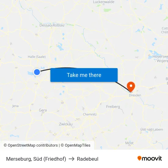 Merseburg, Süd (Friedhof) to Radebeul map