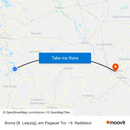 Borna (B. Leipzig), am Pegauer Tor to Radebeul map