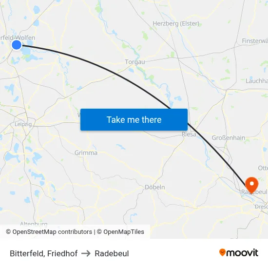 Bitterfeld, Friedhof to Radebeul map