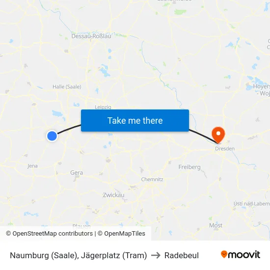Naumburg (Saale), Jägerplatz (Tram) to Radebeul map