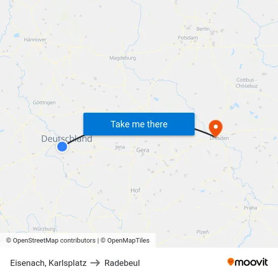 Eisenach, Karlsplatz to Radebeul map