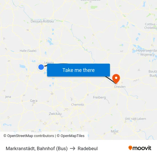 Markranstädt, Bahnhof (Bus) to Radebeul map