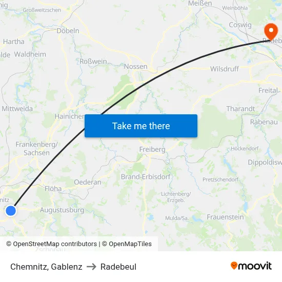 Chemnitz, Gablenz to Radebeul map
