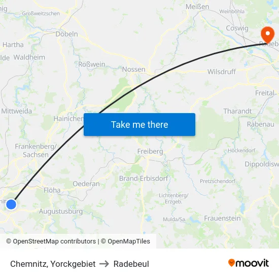 Chemnitz, Yorckgebiet to Radebeul map