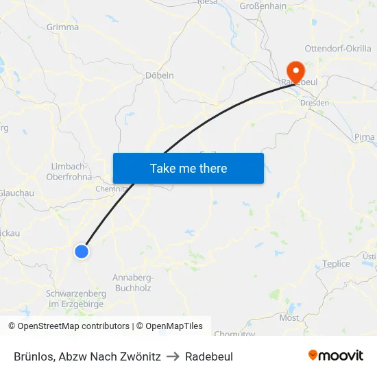 Brünlos, Abzw Nach Zwönitz to Radebeul map