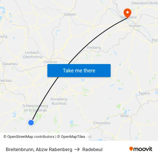 Breitenbrunn, Abzw Rabenberg to Radebeul map