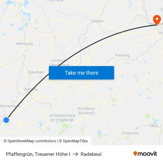 Pfaffengrün, Treuener Höhe I to Radebeul map