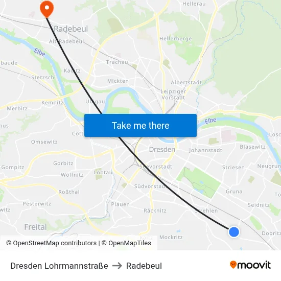 Dresden Lohrmannstraße to Radebeul map
