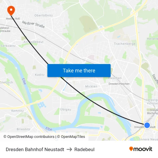 Dresden Bahnhof Neustadt to Radebeul map
