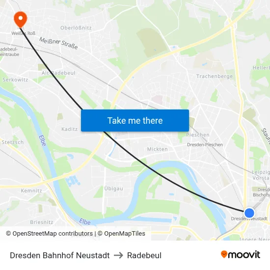Dresden Bahnhof Neustadt to Radebeul map