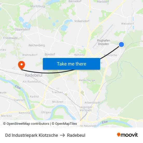 Dd Industriepark Klotzsche to Radebeul map