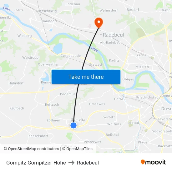 Gompitz Gompitzer Höhe to Radebeul map