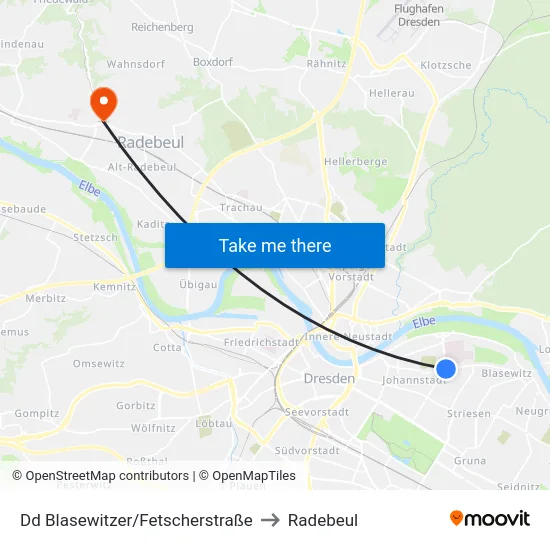 Dd Blasewitzer/Fetscherstraße to Radebeul map