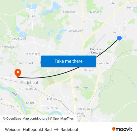Weixdorf Haltepunkt Bad to Radebeul map