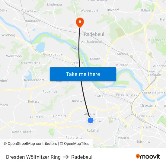 Dresden Wölfnitzer Ring to Radebeul map