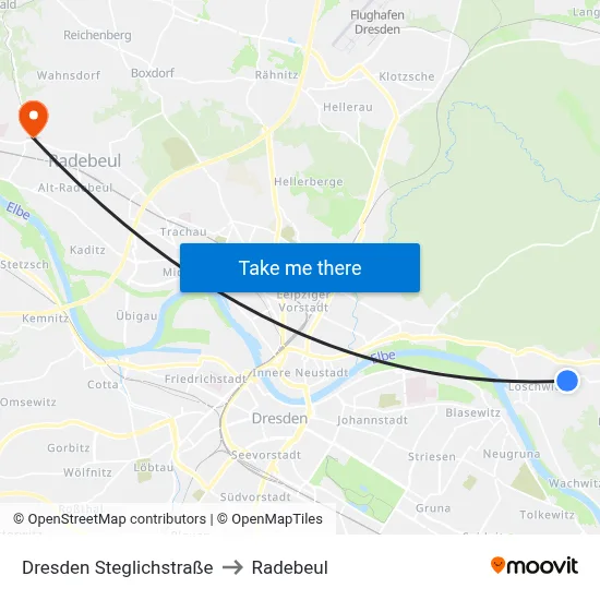 Dresden Steglichstraße to Radebeul map